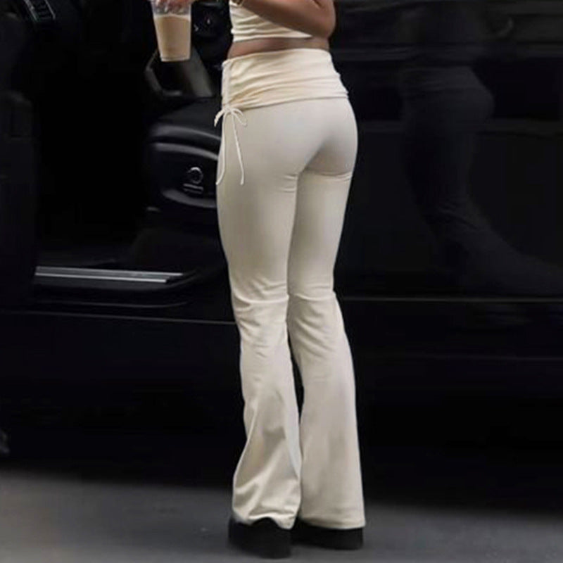 American Street Style Pleating Wide Waist Bootcut Trousers Women