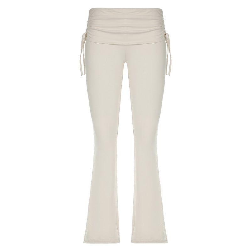 American Street Style Pleating Wide Waist Bootcut Trousers Women